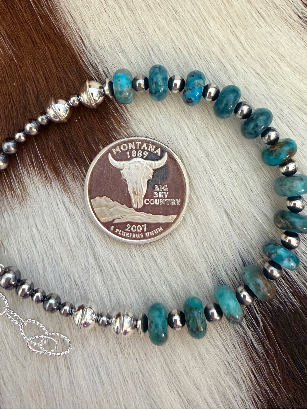❤️ Kingman Turquoise 3mm 4mm 5mm 8mm Navajo Desert Pearl Bracelet 7+2”L - Picture 6 of 11